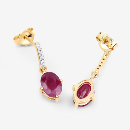 1.75 Carat Genuine Ruby and White Diamond 10K Yellow Gold Earrings Bids.com