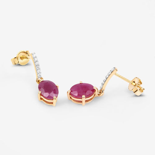 1.75 Carat Genuine Ruby and White Diamond 10K Yellow Gold Earrings Bids.com