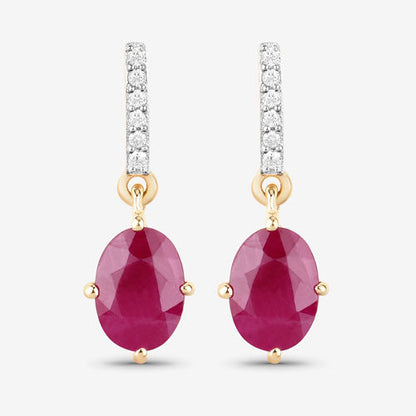 1.75 Carat Genuine Ruby and White Diamond 10K Yellow Gold Earrings Bids.com
