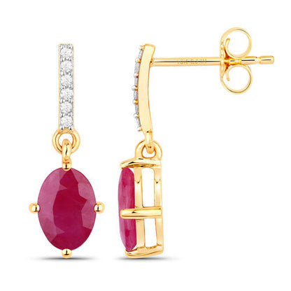 1.75 Carat Genuine Ruby and White Diamond 10K Yellow Gold Earrings Bids.com