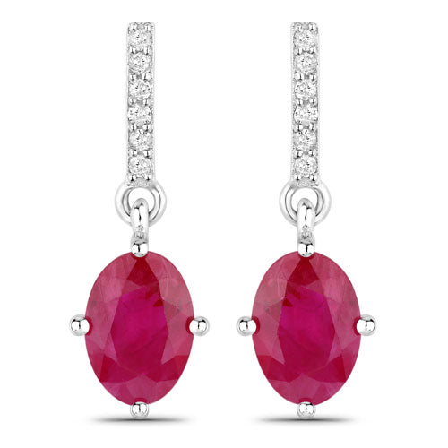 1.75 Carat Genuine Ruby and White Diamond 14K White Gold Earrings Bids.com
