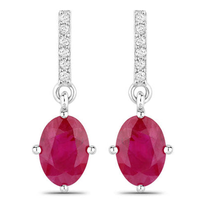 1.75 Carat Genuine Ruby and White Diamond 14K White Gold Earrings Bids.com