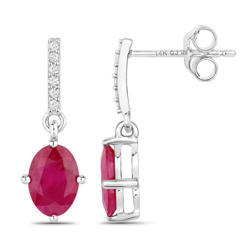 1.75 Carat Genuine Ruby and White Diamond 14K White Gold Earrings Bids.com