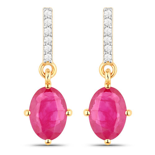 1.75 Carat Genuine Ruby and White Diamond 14K Yellow Gold Earrings Bids.com