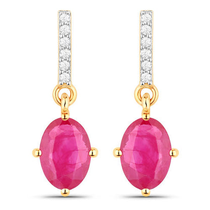 1.75 Carat Genuine Ruby and White Diamond 14K Yellow Gold Earrings Bids.com