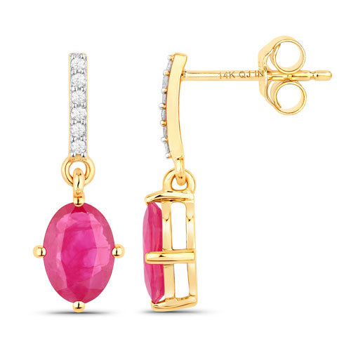1.75 Carat Genuine Ruby and White Diamond 14K Yellow Gold Earrings Bids.com