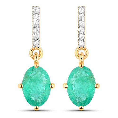 1.49 Carat Genuine Zambian Emerald and White Diamond 10K Yellow Gold Earrings Bids.com