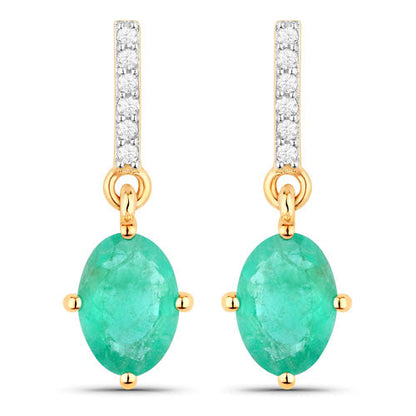 1.49 Carat Genuine Zambian Emerald and White Diamond 10K Yellow Gold Earrings Bids.com
