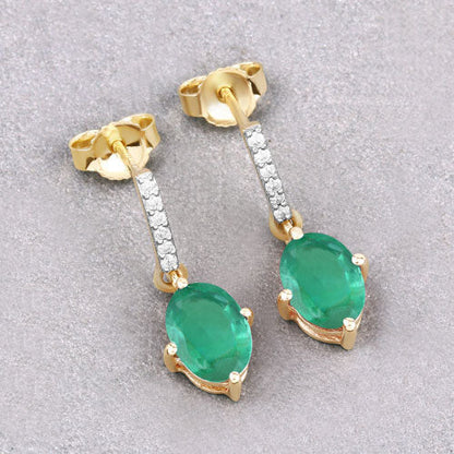 1.49 Carat Genuine Zambian Emerald and White Diamond 10K Yellow Gold Earrings Bids.com