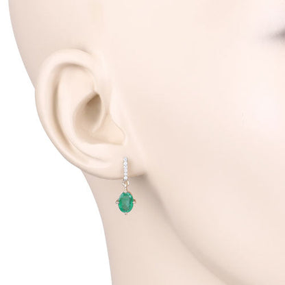 1.49 Carat Genuine Zambian Emerald and White Diamond 10K Yellow Gold Earrings Bids.com