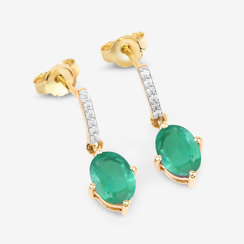 1.49 Carat Genuine Zambian Emerald and White Diamond 10K Yellow Gold Earrings Bids.com