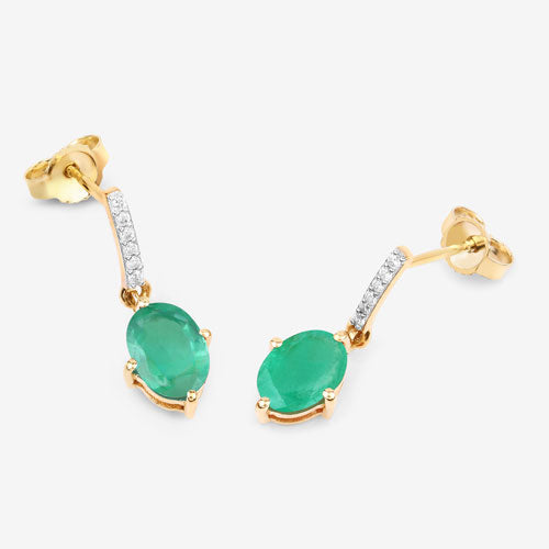 1.49 Carat Genuine Zambian Emerald and White Diamond 10K Yellow Gold Earrings Bids.com