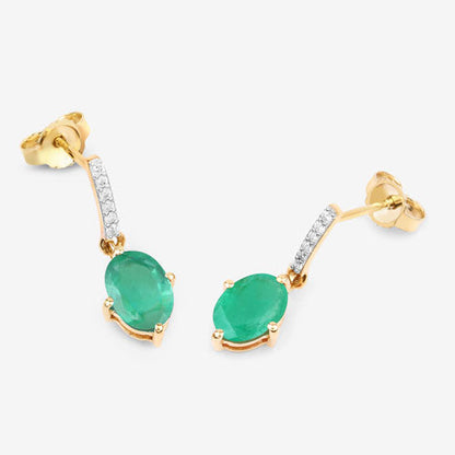 1.49 Carat Genuine Zambian Emerald and White Diamond 10K Yellow Gold Earrings Bids.com
