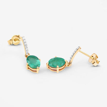 1.49 Carat Genuine Zambian Emerald and White Diamond 10K Yellow Gold Earrings Bids.com