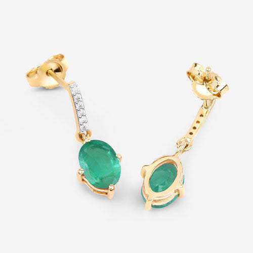 1.49 Carat Genuine Zambian Emerald and White Diamond 10K Yellow Gold Earrings Bids.com