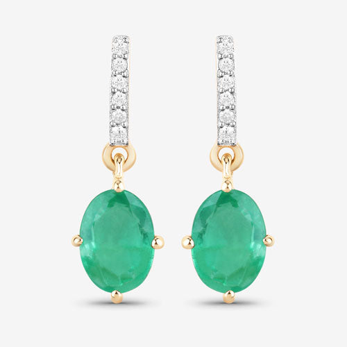 1.49 Carat Genuine Zambian Emerald and White Diamond 10K Yellow Gold Earrings Bids.com