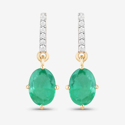 1.49 Carat Genuine Zambian Emerald and White Diamond 10K Yellow Gold Earrings Bids.com