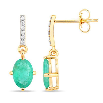 1.49 Carat Genuine Zambian Emerald and White Diamond 10K Yellow Gold Earrings Bids.com