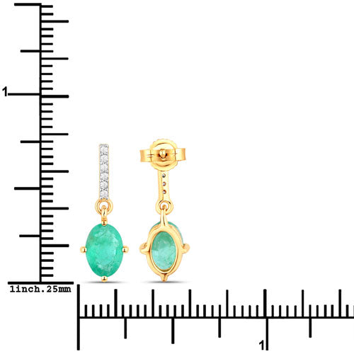 1.49 Carat Genuine Zambian Emerald and White Diamond 10K Yellow Gold Earrings Bids.com