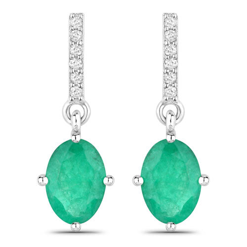 1.49 Carat Genuine Zambian Emerald and White Diamond 14K White Gold Earrings Bids.com