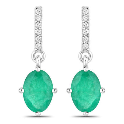 1.49 Carat Genuine Zambian Emerald and White Diamond 14K White Gold Earrings Bids.com