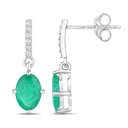 1.49 Carat Genuine Zambian Emerald and White Diamond 14K White Gold Earrings Bids.com
