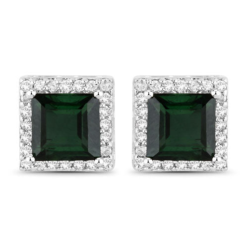 1.55 Carat Genuine Green Tourmaline and White Diamond 14K White Gold Earrings Bids.com
