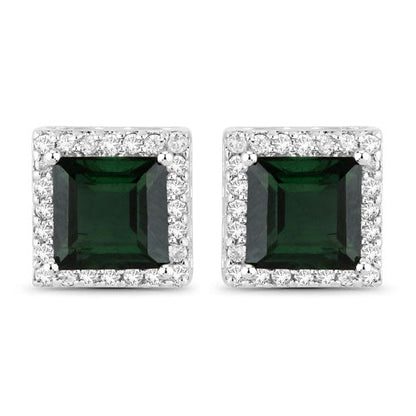 1.55 Carat Genuine Green Tourmaline and White Diamond 14K White Gold Earrings Bids.com