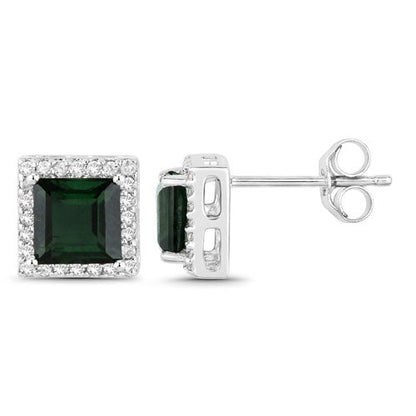 1.55 Carat Genuine Green Tourmaline and White Diamond 14K White Gold Earrings Bids.com