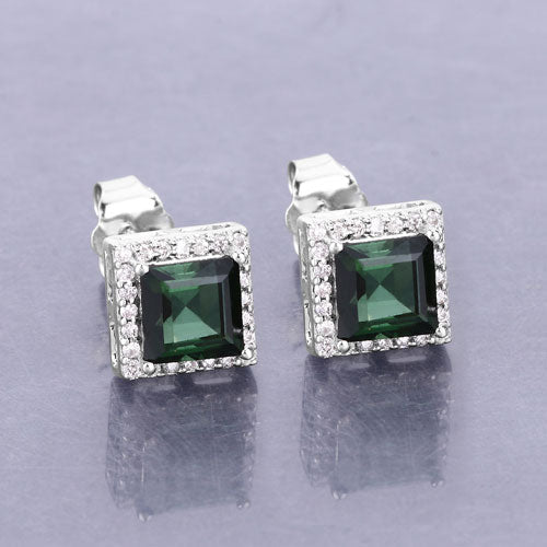 1.55 Carat Genuine Green Tourmaline and White Diamond 14K White Gold Earrings Bids.com