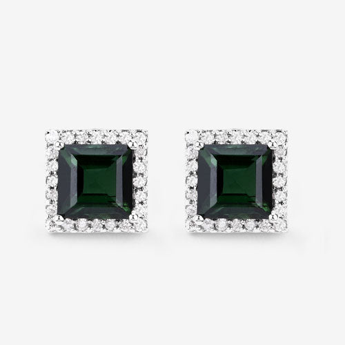 1.55 Carat Genuine Green Tourmaline and White Diamond 14K White Gold Earrings Bids.com