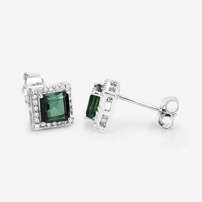 1.55 Carat Genuine Green Tourmaline and White Diamond 14K White Gold Earrings Bids.com