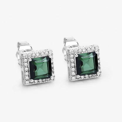 1.55 Carat Genuine Green Tourmaline and White Diamond 14K White Gold Earrings Bids.com