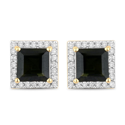 1.55 Carat Genuine Green Tourmaline and White Diamond 14K Yellow Gold Earrings Bids.com