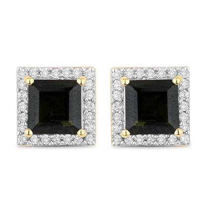1.55 Carat Genuine Green Tourmaline and White Diamond 14K Yellow Gold Earrings Bids.com