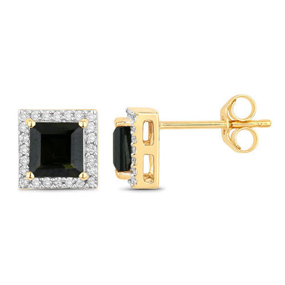 1.55 Carat Genuine Green Tourmaline and White Diamond 14K Yellow Gold Earrings Bids.com