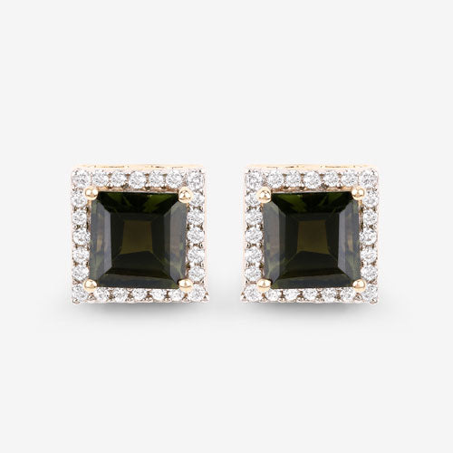 1.55 Carat Genuine Green Tourmaline and White Diamond 14K Yellow Gold Earrings Bids.com
