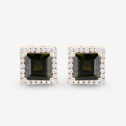 1.55 Carat Genuine Green Tourmaline and White Diamond 14K Yellow Gold Earrings Bids.com