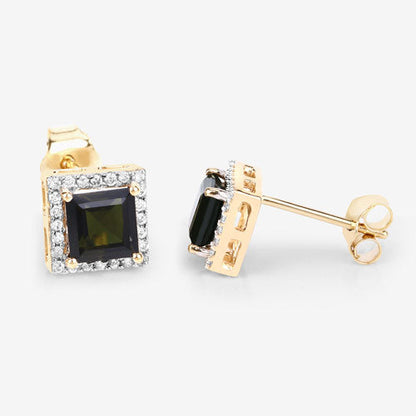 1.55 Carat Genuine Green Tourmaline and White Diamond 14K Yellow Gold Earrings Bids.com