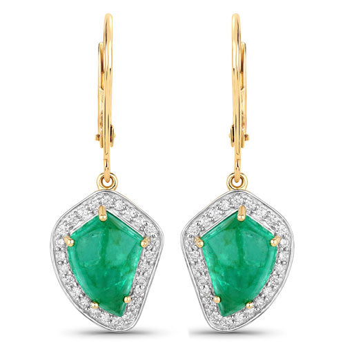 6.40 Carat Genuine Colombian Emerald and White Diamond 14K Yellow Gold Earrings Bids.com