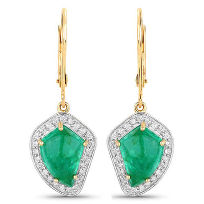 6.40 Carat Genuine Colombian Emerald and White Diamond 14K Yellow Gold Earrings Bids.com