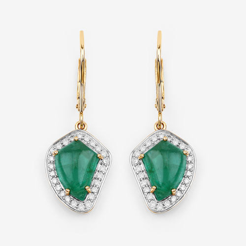6.40 Carat Genuine Colombian Emerald and White Diamond 14K Yellow Gold Earrings Bids.com