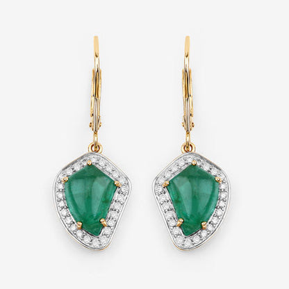 6.40 Carat Genuine Colombian Emerald and White Diamond 14K Yellow Gold Earrings Bids.com