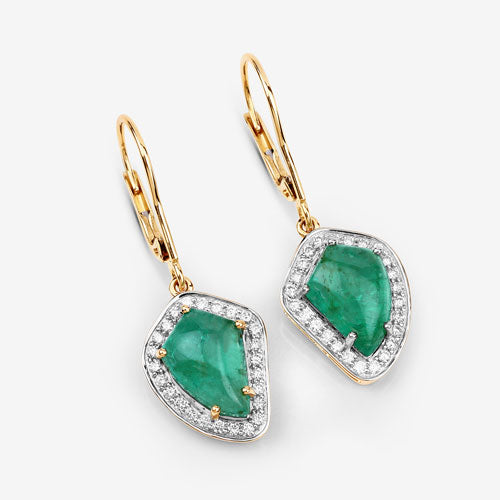 6.40 Carat Genuine Colombian Emerald and White Diamond 14K Yellow Gold Earrings Bids.com