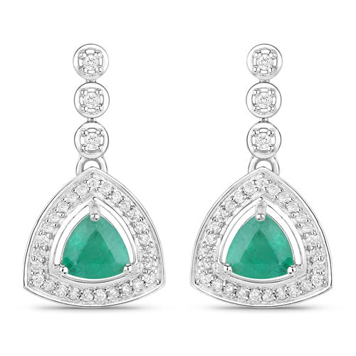 1.39 Carat Genuine Zambian Emerald and White Diamond 14K White Gold Earrings Bids.com