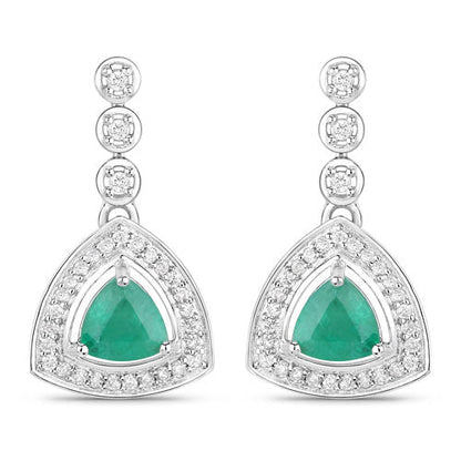 1.39 Carat Genuine Zambian Emerald and White Diamond 14K White Gold Earrings Bids.com
