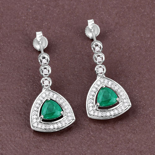 1.39 Carat Genuine Zambian Emerald and White Diamond 14K White Gold Earrings Bids.com