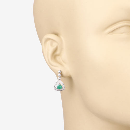 1.39 Carat Genuine Zambian Emerald and White Diamond 14K White Gold Earrings Bids.com