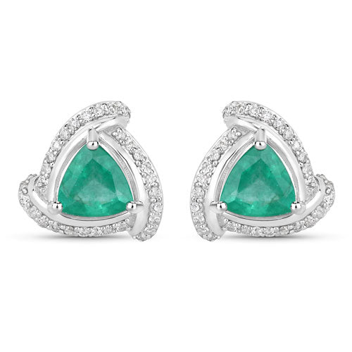 1.23 Carat Genuine Zambian Emerald and White Diamond 14K White Gold Earrings Bids.com