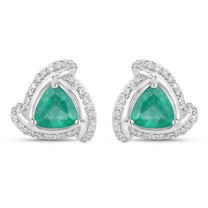 1.23 Carat Genuine Zambian Emerald and White Diamond 14K White Gold Earrings Bids.com